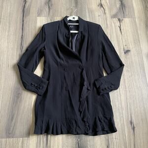 Bardot Blazer Mini Dress Size Medium Black Double Breasted Feminine Ruffle Hem
